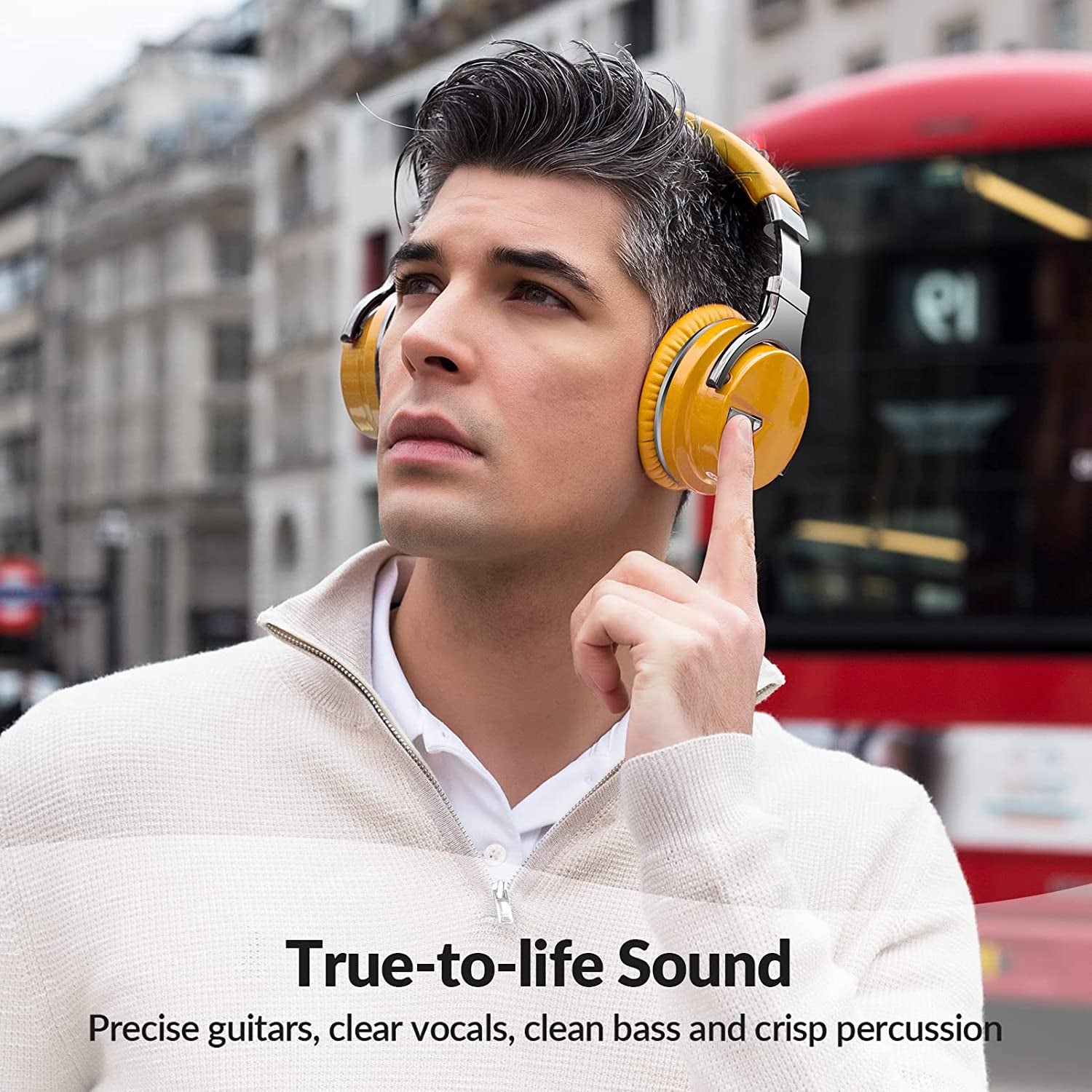 E7 Active Noise Cancelling Headphones Bluetooth Headphones with Microphone Deep Bass Wireless Headphones over Ear, Comfortable Protein Earpads, 30 Hours Playtime for Travel/Work, Yellow